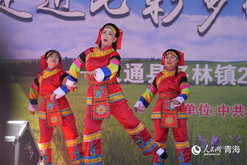 土族歌舞表演。人民网 陈明菊摄