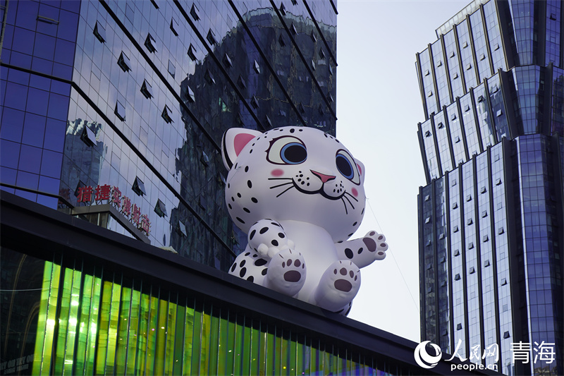 西寧市街頭隨處可見的雪豹玩偶。人民網 馬可欣攝